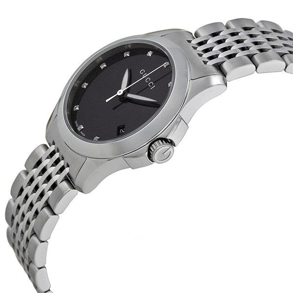 Gucci G Timeless Diamonds Mother of Pearl Black Dial Silver Steel Strap Watch For Women - YA126505