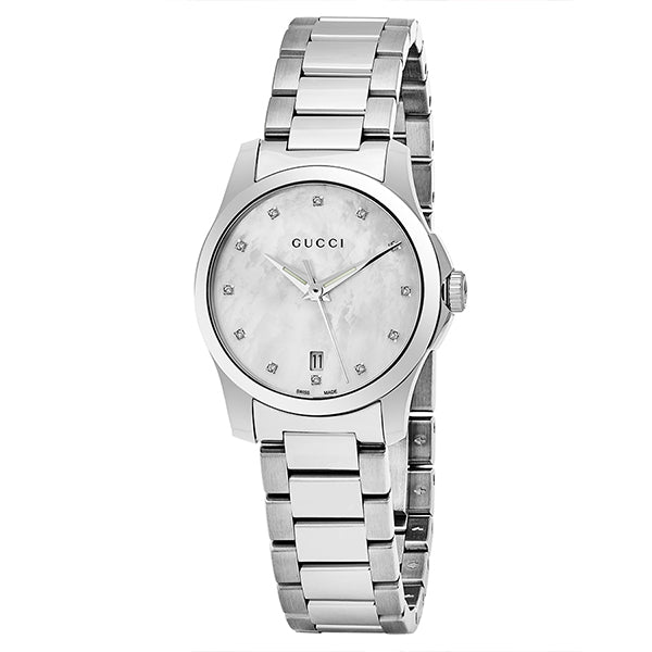Gucci G Timeless Diamonds Mother of Pearl Dial Silver Steel Strap Watch For Women - YA126542