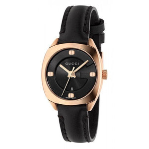 Gucci GG2570 Quartz Black Dial Black Leather Strap Watch For Women - YA142509