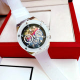 Guess Poseidon Chronograph Rainbow Dial White Silicone Strap Watch For Men - GW0425G4