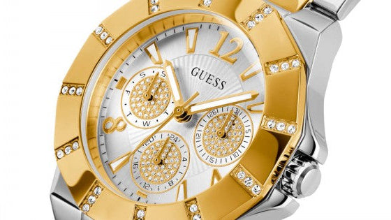 Guess Sunray Multifunction Silver Dial Two Tone Steel Strap Watch for Women - GW0616L2