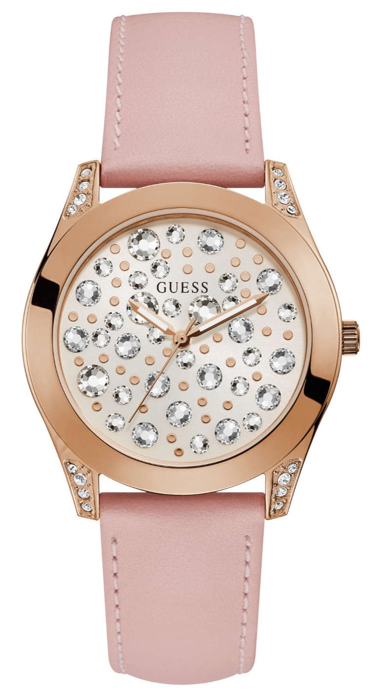 Guess Wonderlust Beige Dial Pink Leather Strap Watch for Women - W1065L1