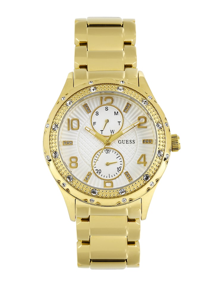Guess Siren Diamonds Silver Dial Gold Steel Strap Watch for Women - W0442L2