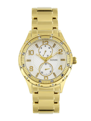 Guess Siren Diamonds Silver Dial Gold Steel Strap Watch for Women - W0442L2