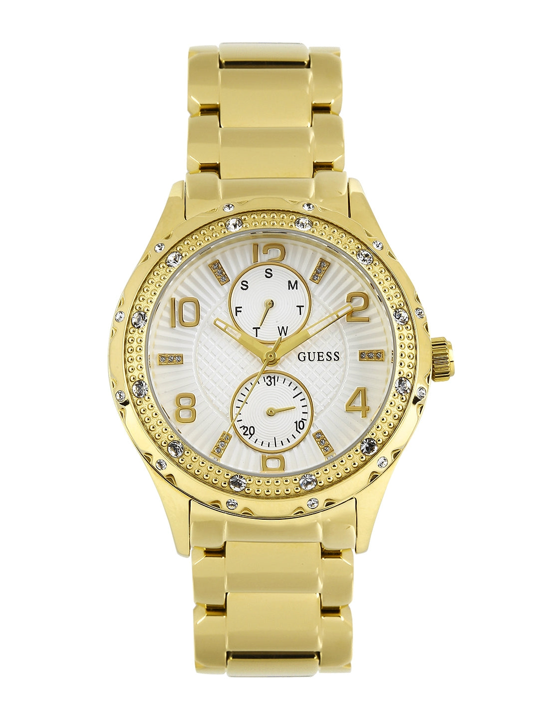 Guess Siren Diamonds Silver Dial Gold Steel Strap Watch for Women - W0442L2