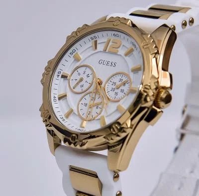 Guess Intrepid White Dial Two Tone Silicone Strap Watch For Women - W0325L2