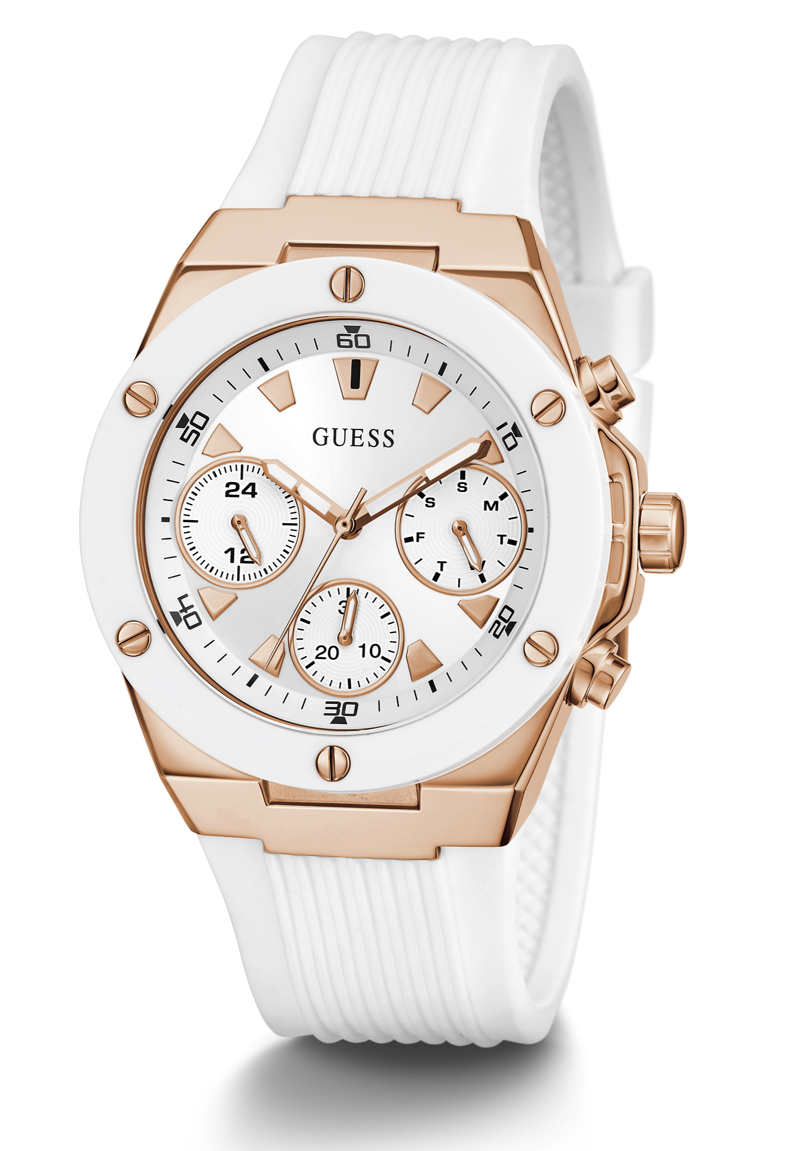 Guess Athena White Dial White Rubber Strap Watch For Women - GW0030L3
