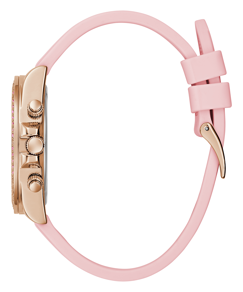 Guess Sparkling Chronograph Crystals Pink Dial Pink Silicone Strap Watch For Women - GW0032L4