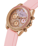 Guess Sparkling Chronograph Crystals Pink Dial Pink Silicone Strap Watch For Women - GW0032L4