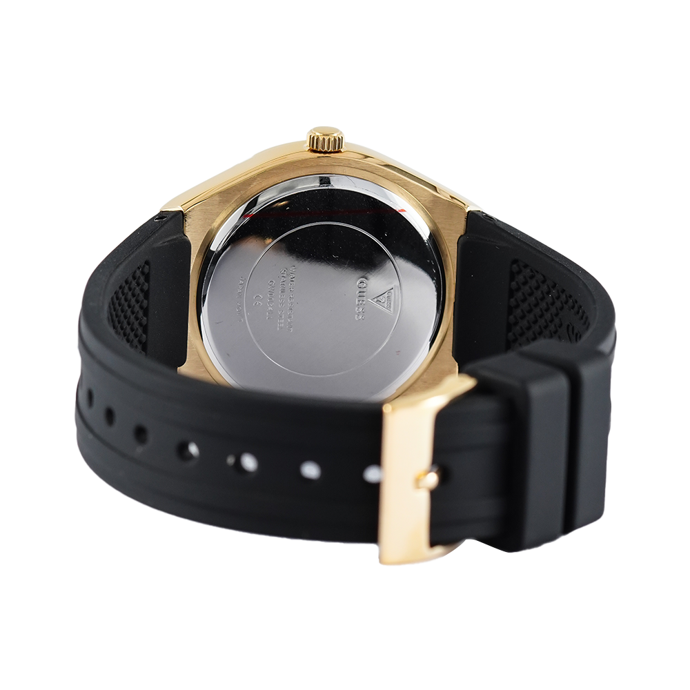 Guess Cosmo Diamonds Gold Dial Black Rubber Strap Watch for Women - GW0034L1