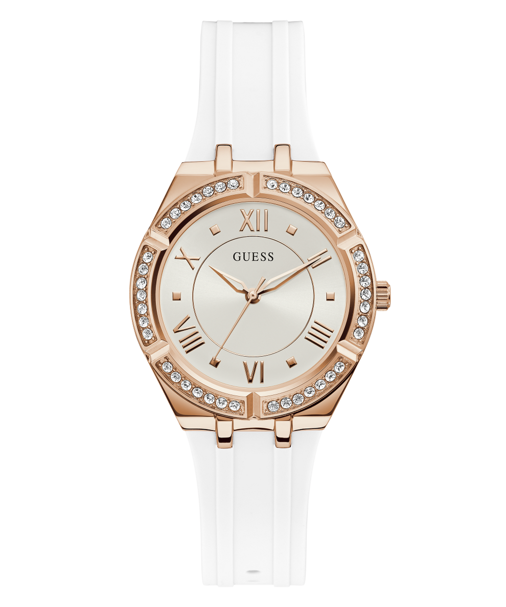 Guess Cosmo Diamonds Silver Dial White Rubber Strap Watch for Women - GW0034L2