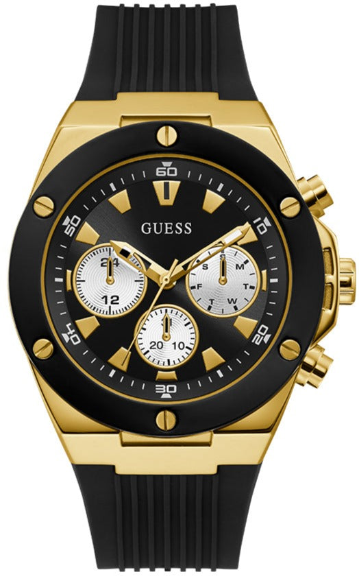 Guess Poseidon Chronograph Black Dial Black Rubber Strap Watch for Men - GW0057G1