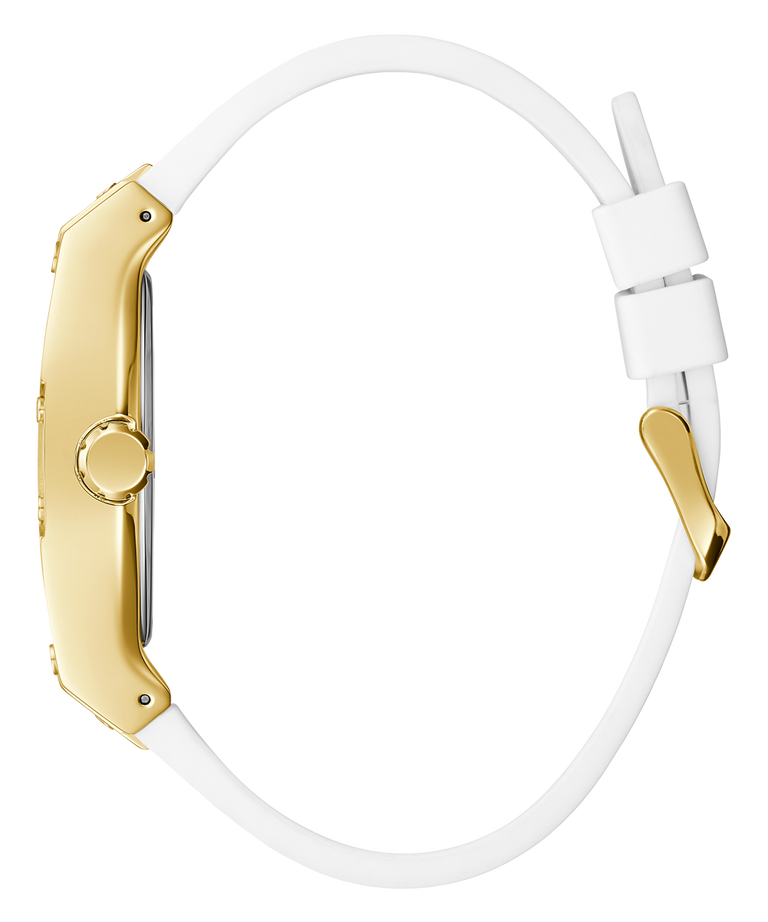 Guess Phoenix Multifunction Gold Dial White Leather Strap Watch for Men - GW0202G6