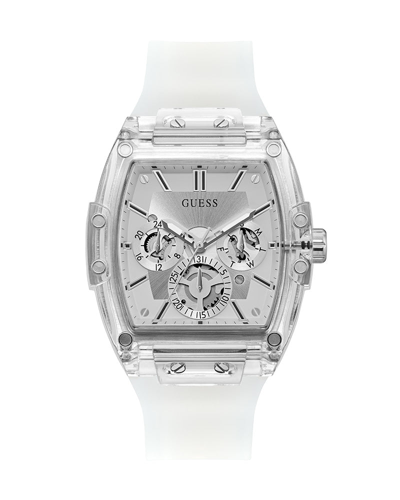 Guess Phoenix Multi Function Silver Dial White Rubber Strap Watch for Men - GW0203G1