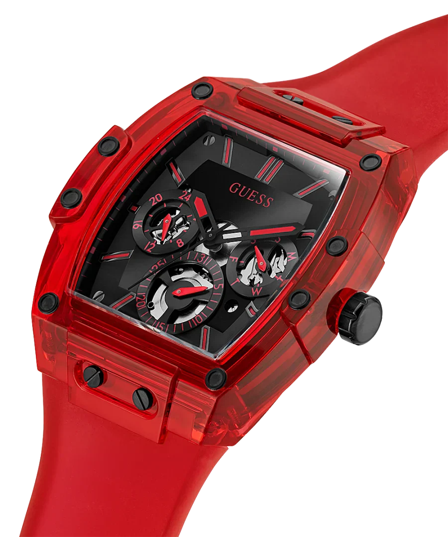 Guess Phoenix Multifunction Black Dial Red Rubber Strap Watch for Men - GW0203G5