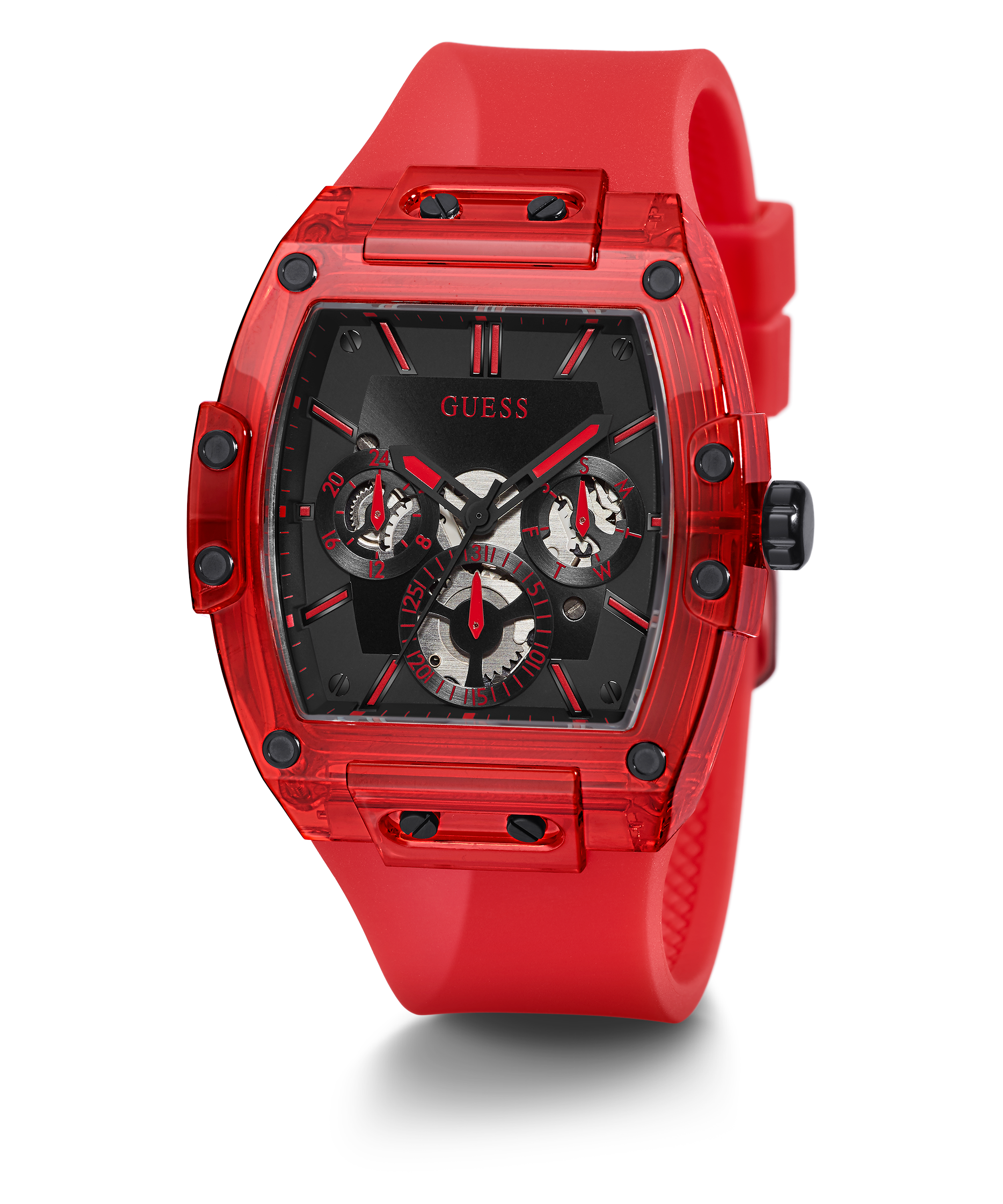Guess Phoenix Multifunction Black Dial Red Rubber Strap Watch for Men - GW0203G5