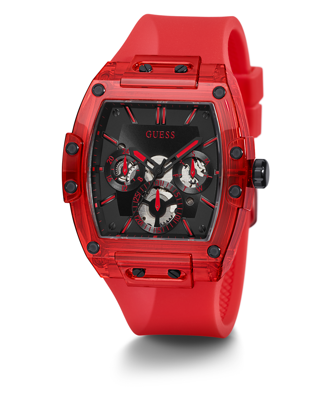 Guess Phoenix Multifunction Black Dial Red Rubber Strap Watch for Men - GW0203G5