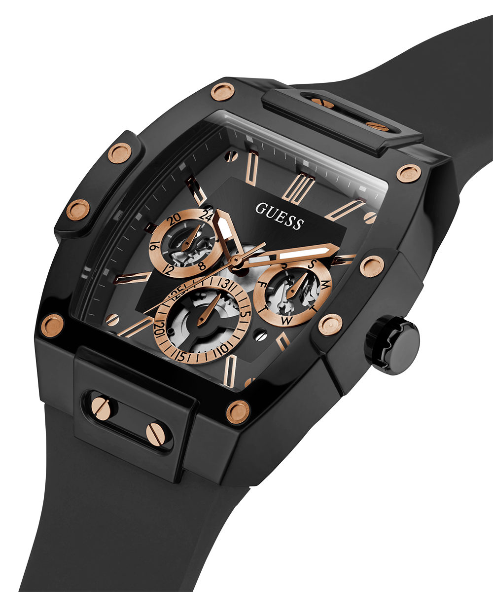 Guess Phoenix Multifunction Black Dial Black Silicone Strap Watch For Men - GW0203G8