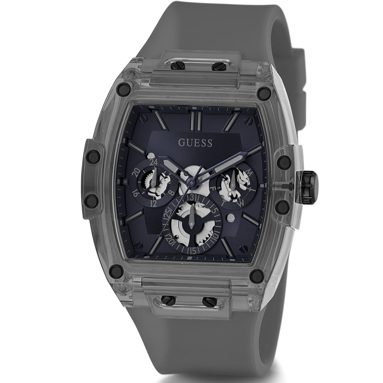 Guess Phoenix Multifunction Black Dial Grey Silicone Strap Watch For Men - GW0203G9