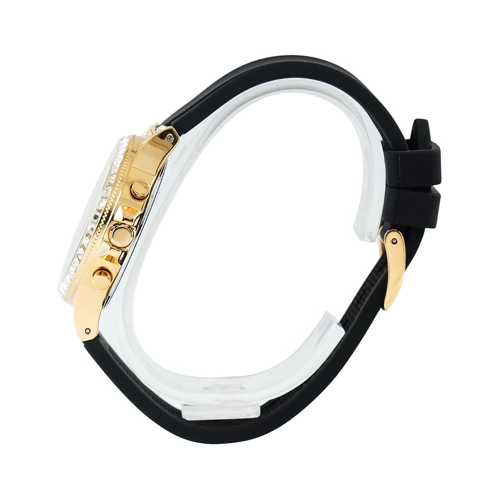 Guess Moonlight Crystals Silver Dial Black Silicone Strap Watch For Women - GW0257L1