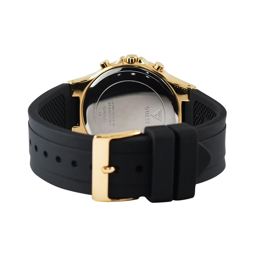 Guess Moonlight Crystals Silver Dial Black Silicone Strap Watch For Women - GW0257L1