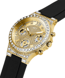 Guess Moonlight Crystals Silver Dial Black Silicone Strap Watch For Women - GW0257L1