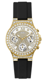 Guess Moonlight Crystals Silver Dial Black Silicone Strap Watch For Women - GW0257L1