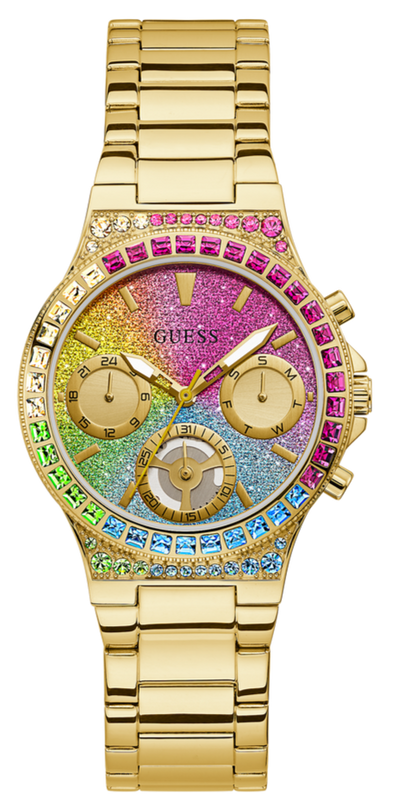 Guess Sugarrush Quartz Multicolor Dial Gold Steel Strap Watch For Women - GW0258L1