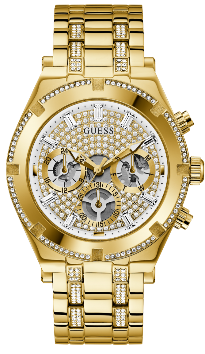 Guess Continental Diamonds Gold Dial Gold Steel Strap Watch for Men - GW0261G2