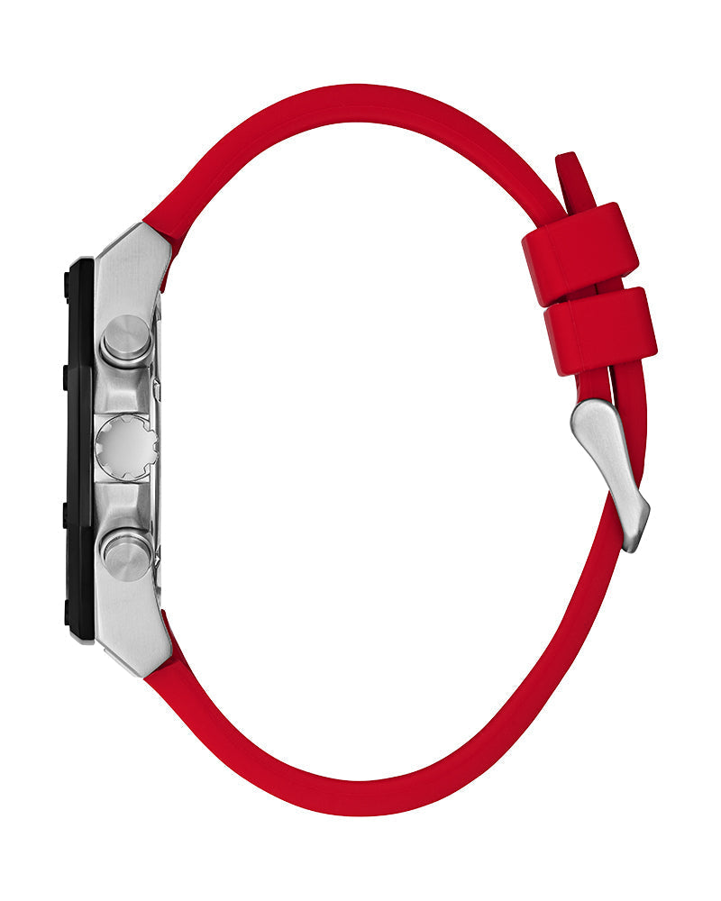 Guess Momentum Black Dial Red Rubber Strap Watch for Men - GW0263G3