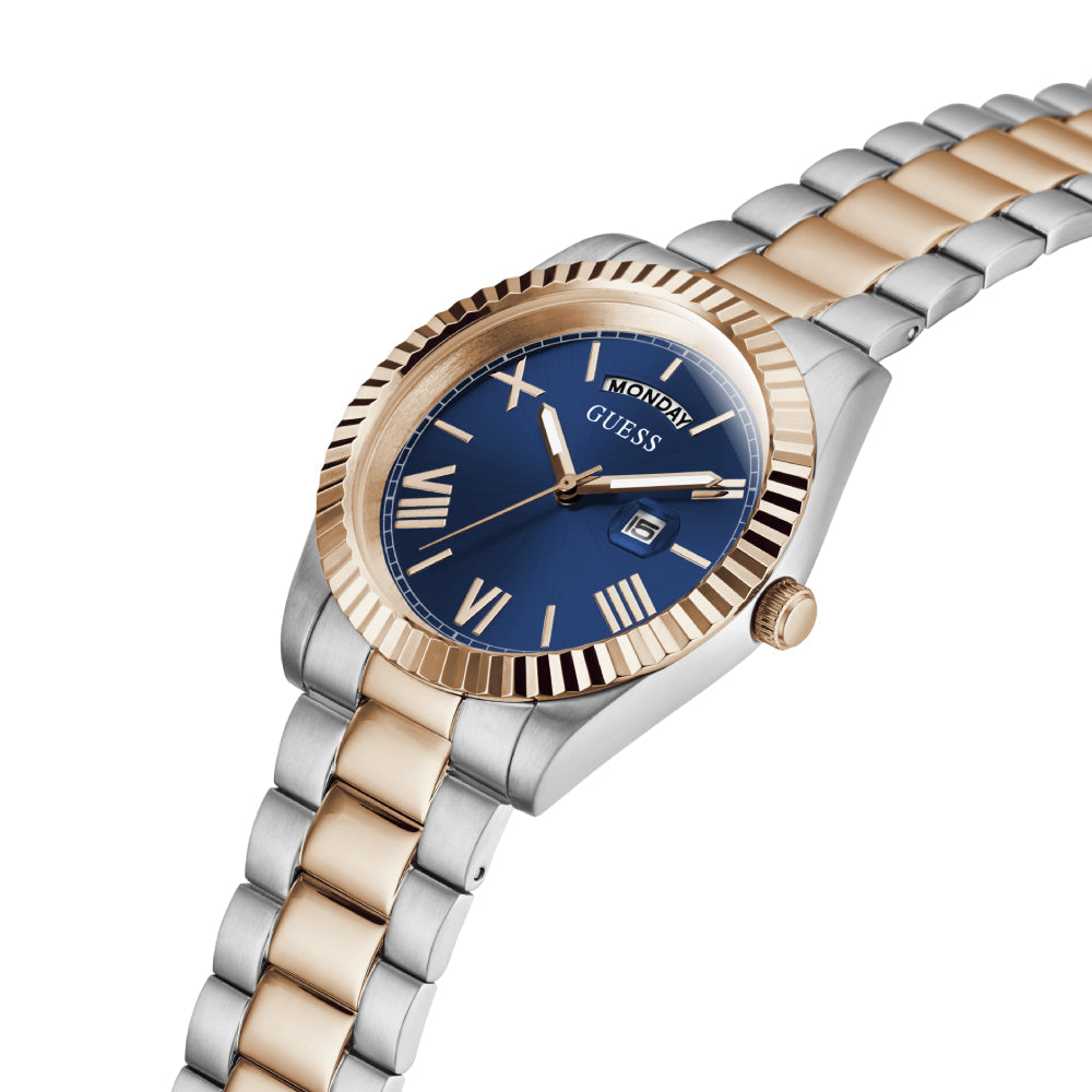 Guess Quartz Blue Dial Two Tone Steel Strap Watch For Men - GW0265G12