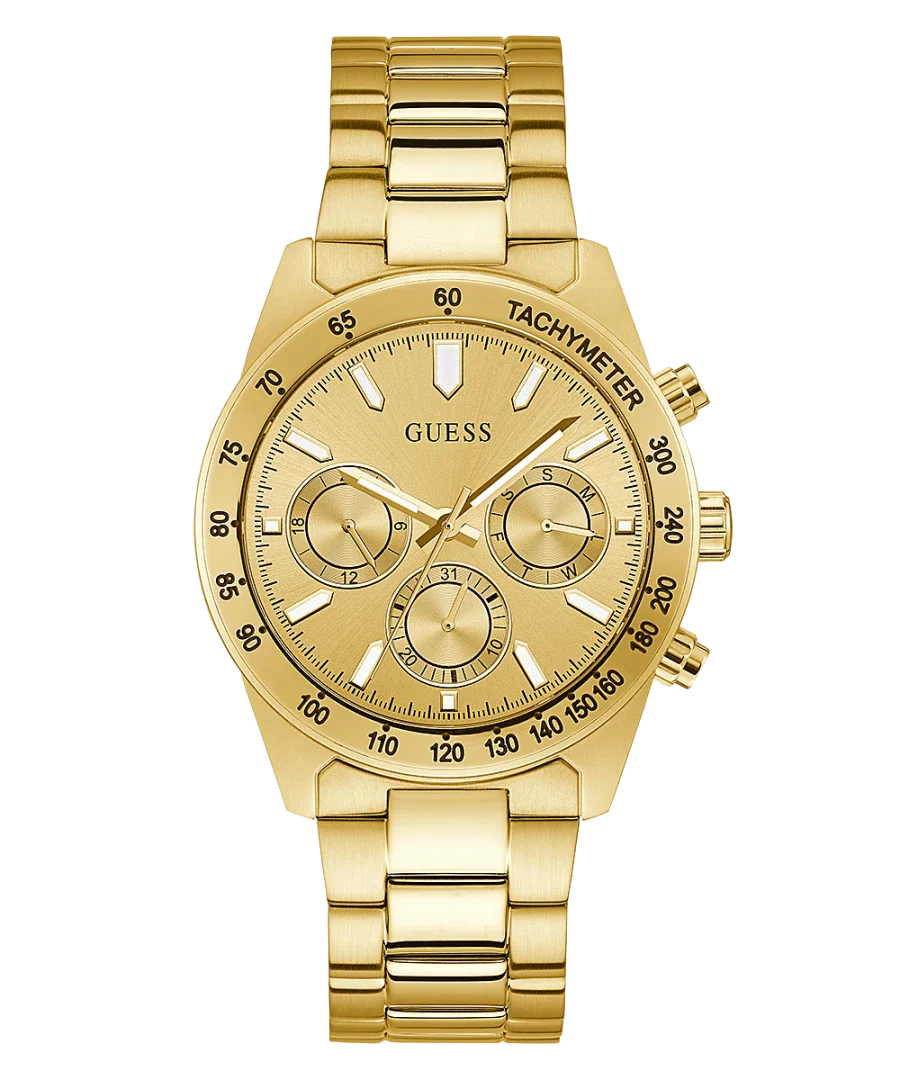 Guess Analog Chronograph Gold Dial Gold Steel Strap Watch for Men - GW0329G3