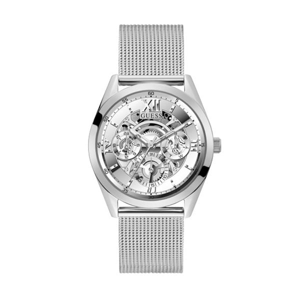 Guess Tailor Multifunction Silver Dial Silver Mesh Bracelet Watch for Men - GW0368G1