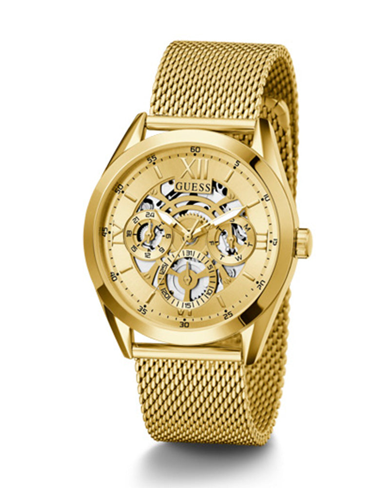 Guess Tailor Multifunction Gold Dial Gold Mesh Bracelet Watch for Men - GW0368G2