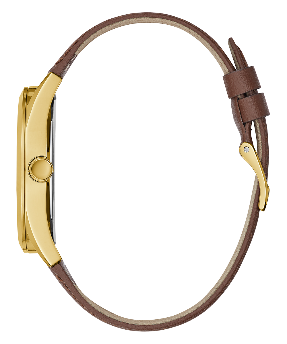 Guess Multifunction Chronograph Gold Dial Brown Leather Strap Watch For Men - GW0389G5