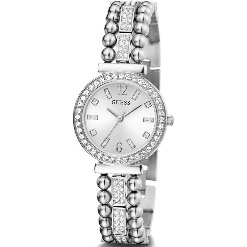 Guess Gala Diamonds Silver Dial Silver Steel Strap Watch for Women - GW0401L1