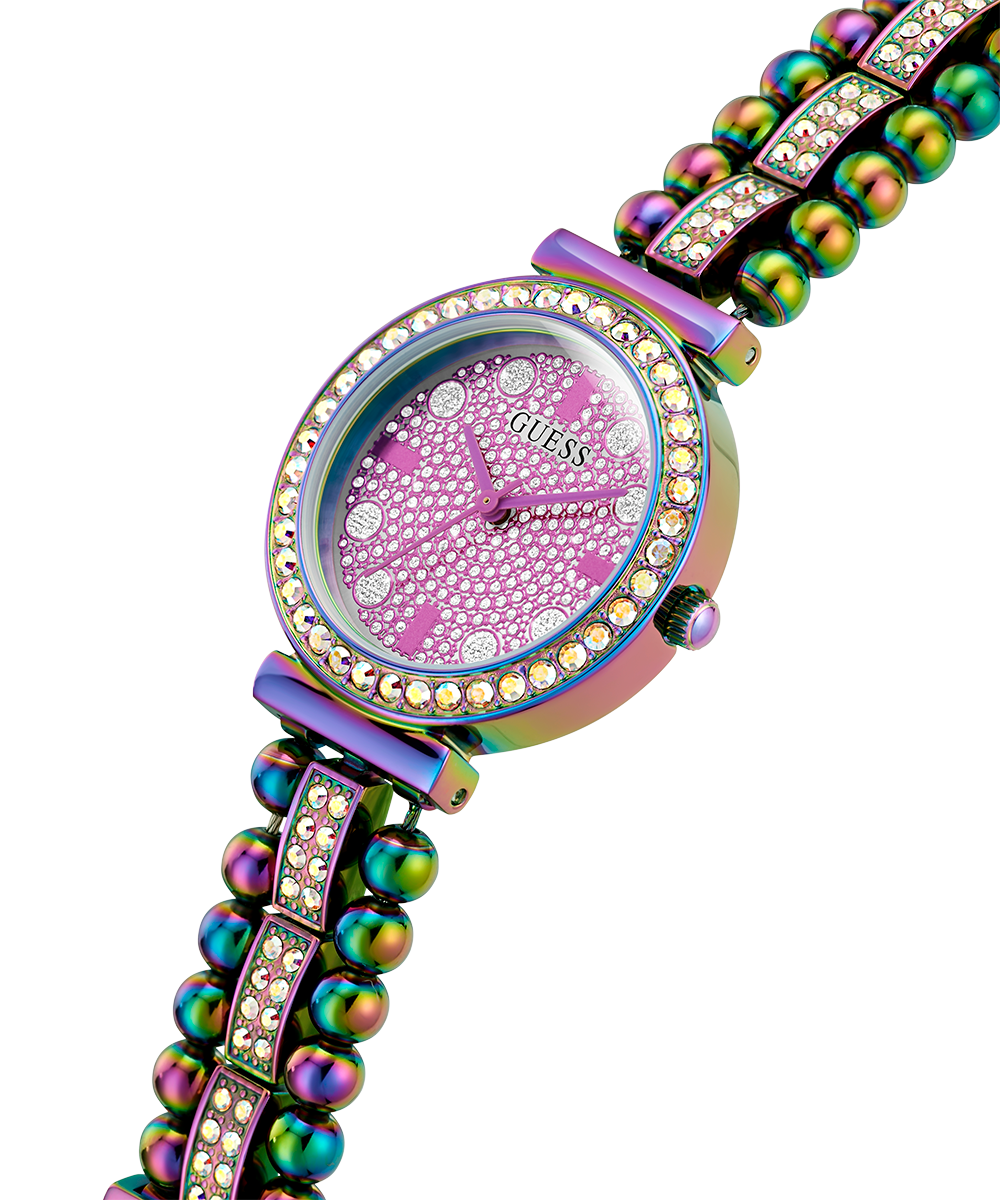 Guess Intricate Iridescent Crystals Purple Dial Purple Steel Strap Watch for Women - GW0401L4