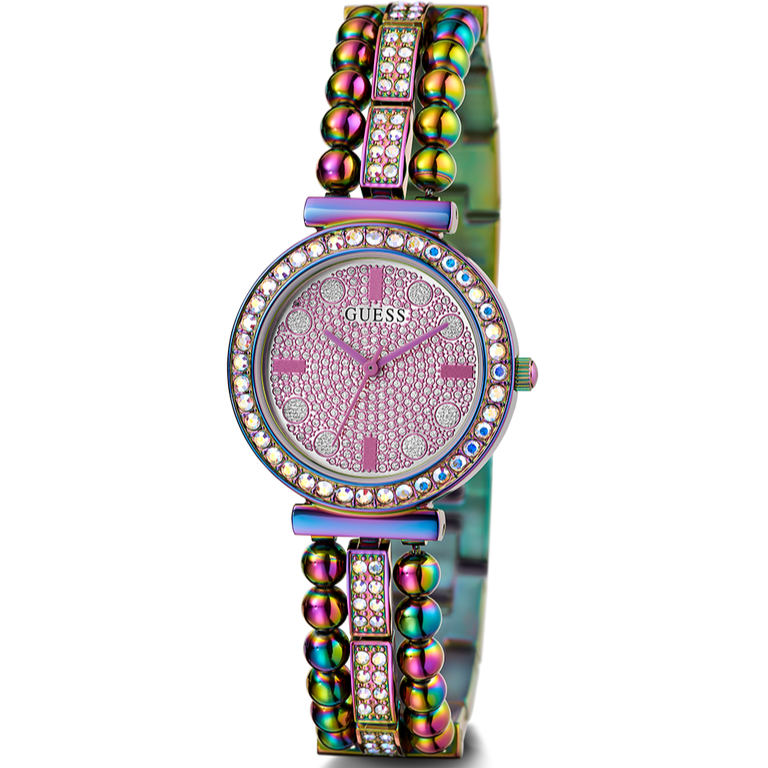 Guess Intricate Iridescent Crystals Purple Dial Purple Steel Strap Watch for Women - GW0401L4