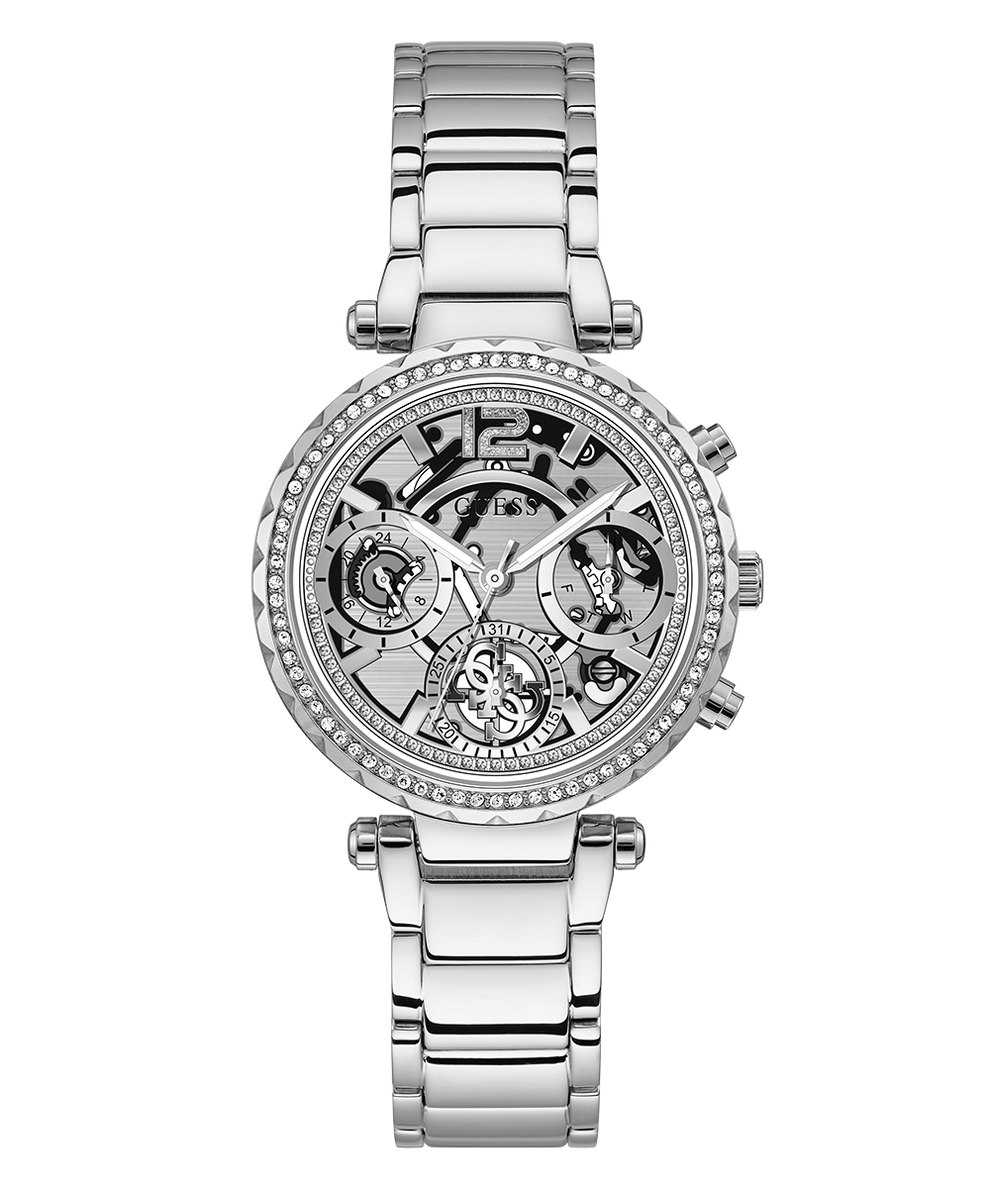 Guess Solstice Diamonds Silver Dial Silver Steel Strap Watch for Women - GW0403L1