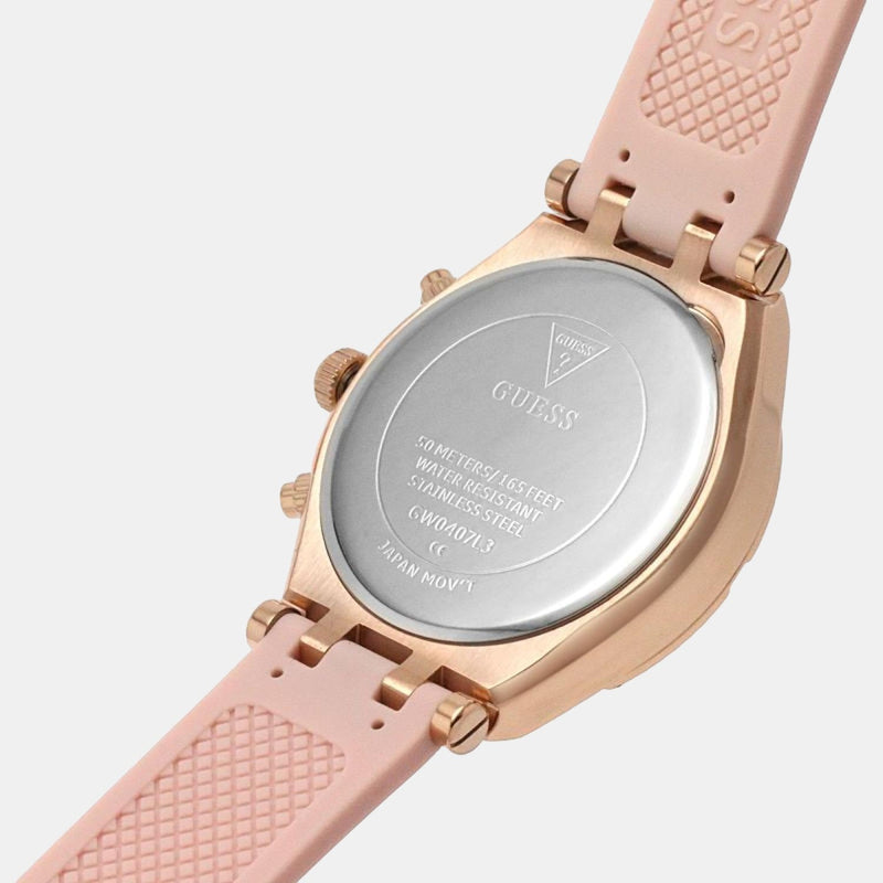 Guess Athena White Dial Pink Rubber Strap Watch For Women - GW0030L4