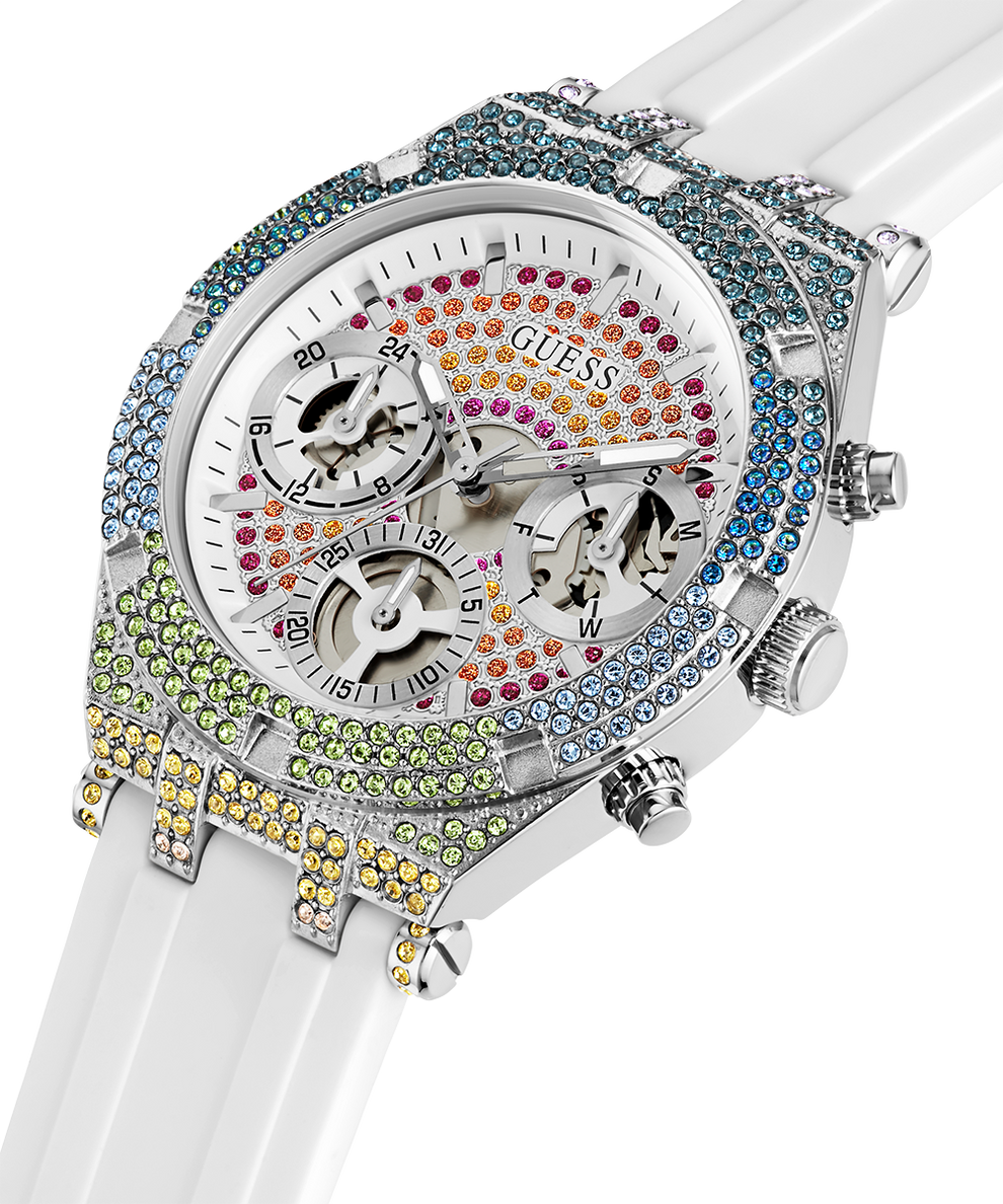 Guess Glitz Pride Limited Edition White Dial White Rubber Strap Watch for Women - GW0407L4
