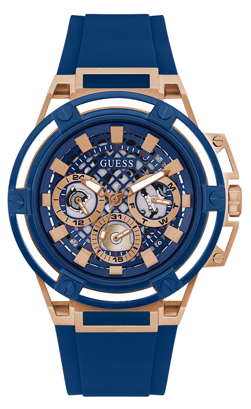 Guess Matrix Multifunction Blue Dial Blue Rubber Strap Watch for Men - GW0423G4