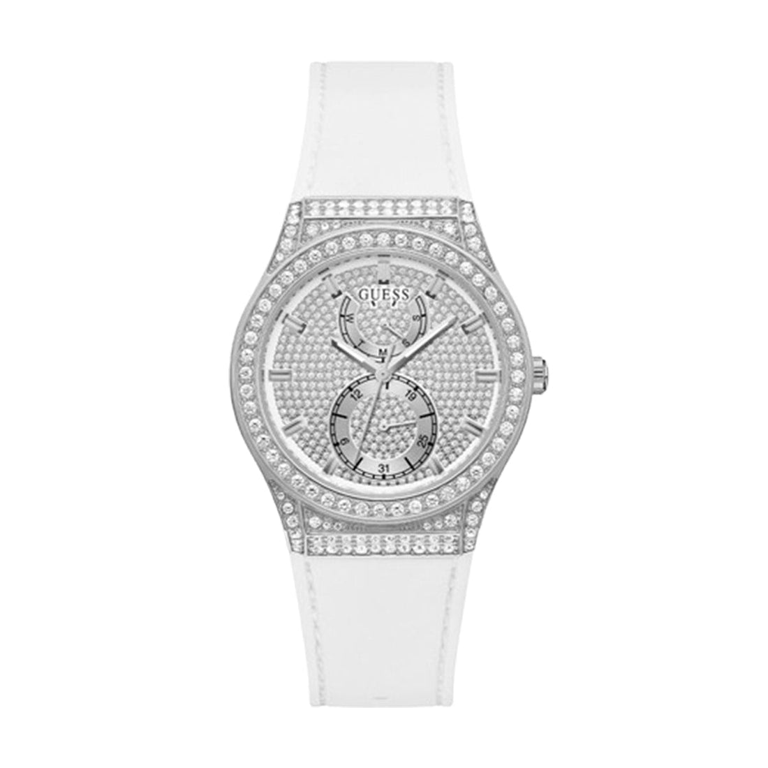 Guess Princess Crystals Silver Dial White Silicone Strap Watch For Women - GW0439L1