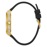 Guess Princess Crystals Gold Dial Black Silicone Strap Watch For Women - GW0439L2