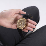 Guess Princess Crystals Gold Dial Black Silicone Strap Watch For Women - GW0439L2