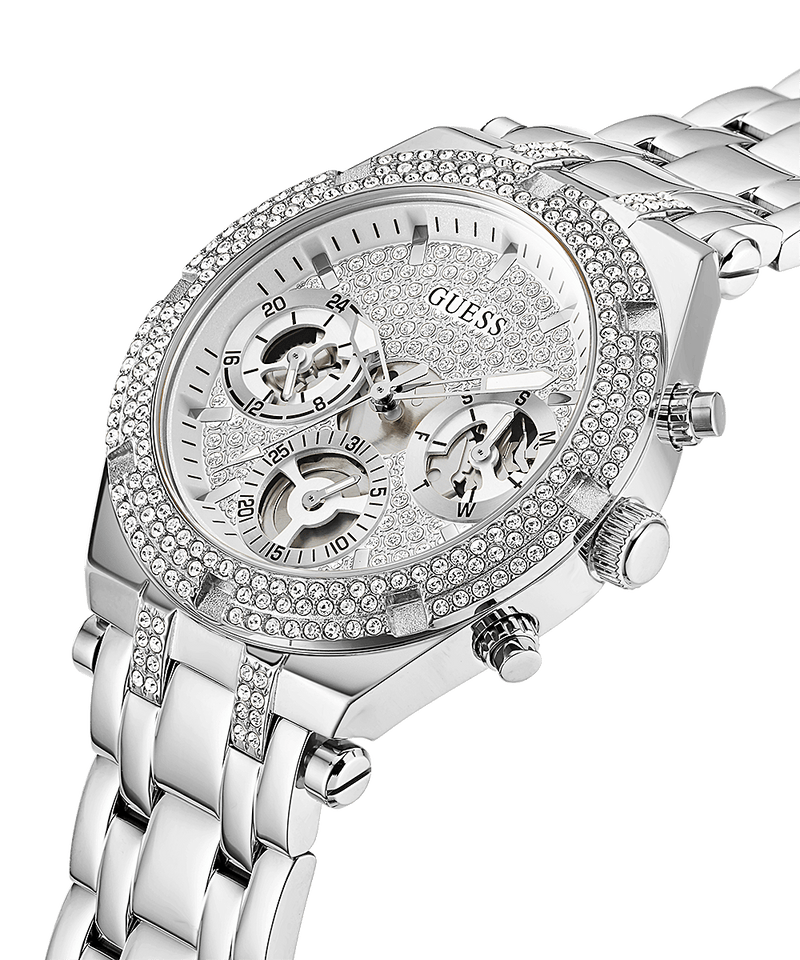 Guess Heiress Multifunction Diamonds Silver Dial Silver Steel Strap Watch for Women - GW0440L1