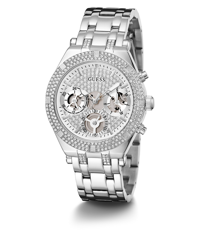 Guess Heiress Multifunction Diamonds Silver Dial Silver Steel Strap Watch for Women - GW0440L1