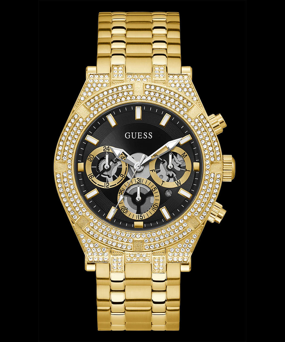Guess Multifunction Diamonds Black Dial Gold Steel Strap Watch for Men - GW0455G2