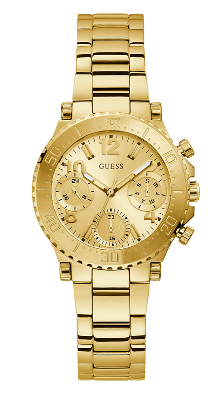 Guess Cosmic Chronograph Gold Dial Gold Steel Strap Watch for Women - GW0465L1