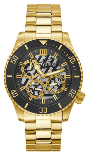 Guess Axle Multifunction Black Dial Gold Steel Strap Watch For Men - GW0488G2